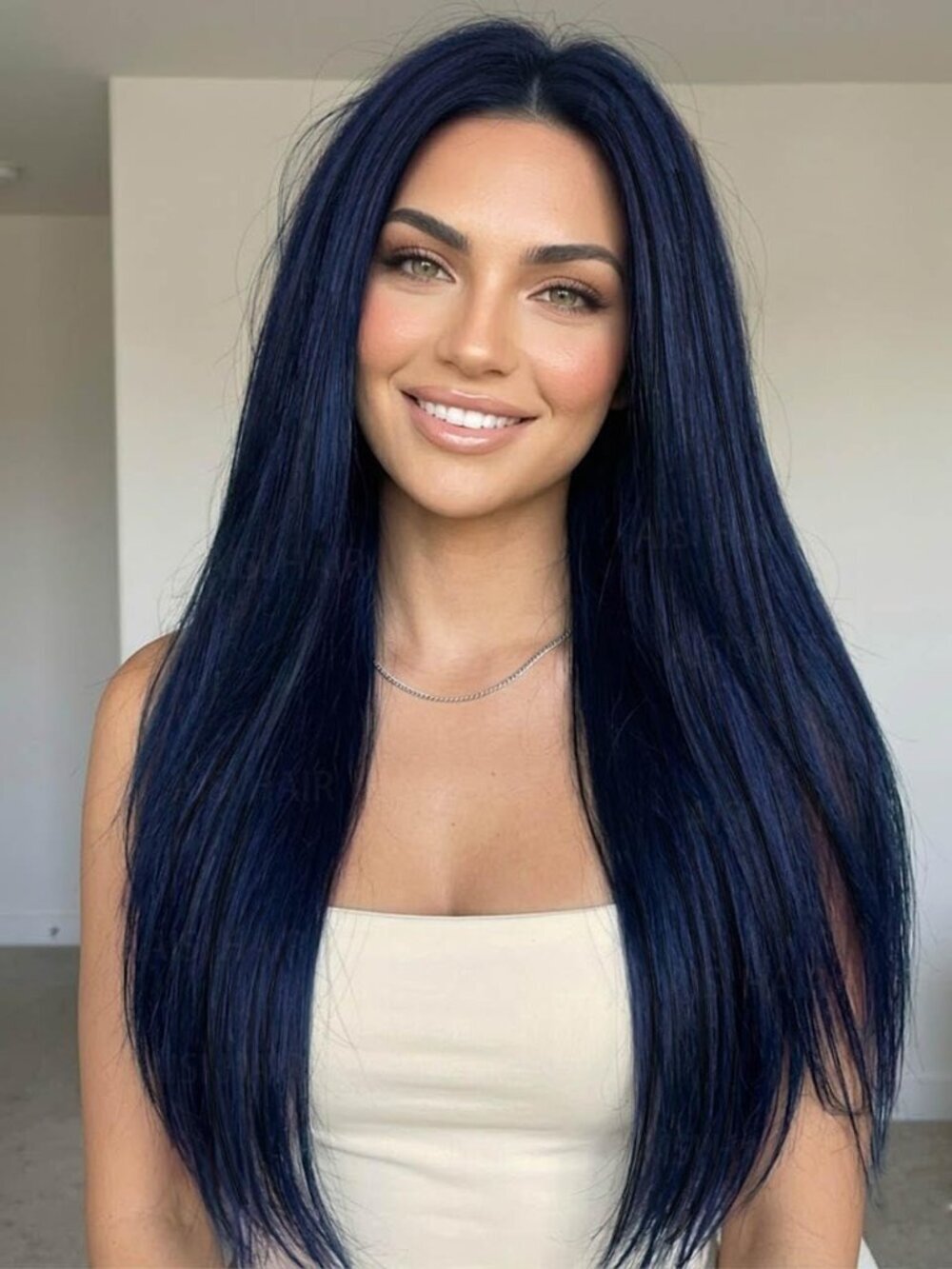 Women's Dark Blue Glueless Synthetic Lace Front Pre-Plucked Hairline 28 Inch